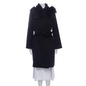 MaxMara black coat with fur-trim hood